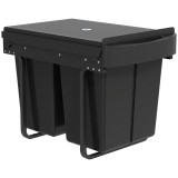 HOMCOM Coș de gunoi glisant sub chiuvetă, coș pentru colectare selectivă, 2 x 20L, găleți interioare detașabile, 52 x 33,5 x 41 cm, negru | Aosom Roma