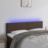 VidaXL Tăblie de pat cu LED, maro, 144x5x78/88 cm, piele ecologică