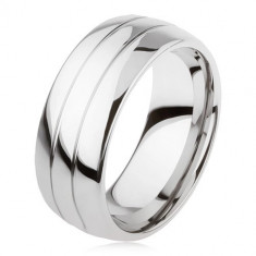 Inel din tungsten neted, uşor convex, suprafaţă lucioasă, două crestături - Marime inel: 54