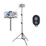Trepied reglabil pentru telefon 200 cm cu suport smartphone din ABS reglabil si telecomanda Bluetooth, deschidere maxima 8 cm, pentru vlogging, stream