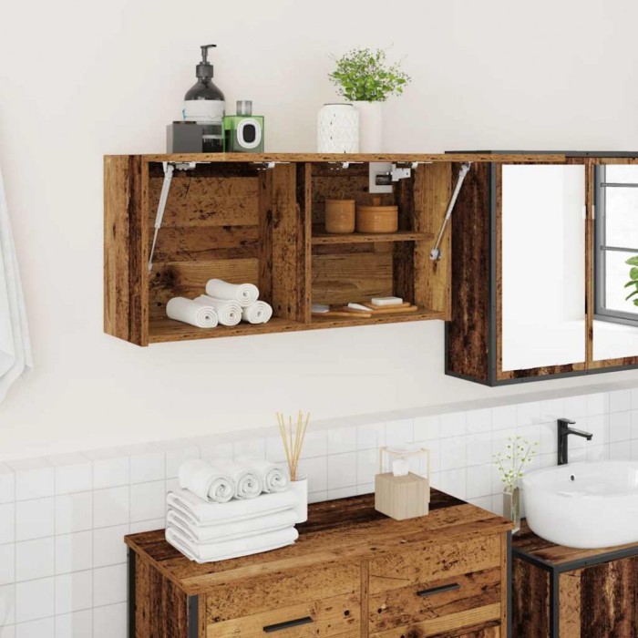 Gossi dulap perete de baie, lemn vechi, 80x25x40 cm, lemn prelucrat