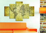Tablou decorativ multicanvas Miracle, 5 Piese, Harta lumii, 236MIR1901, Multicolor