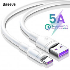 Cablu USB Type-C Baseus, 5A, 100cm, Turbo Charge Qualcomm, Alb foto