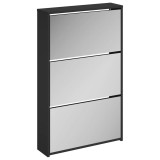 Cumpara ieftin Dulap pantofi cu oglinda, 3 straturi, negru, 63x17x102,5 cm