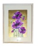 E162. Tablou, Violete pe fond auriu, 2024, acuarela pe hartie, inramat, 42x32 cm, Flori, Art Deco, RavariuArt