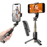 Selfie Stick cu Trepied si Telecomanda Techsuit Q10, 68cm, Mini, Black