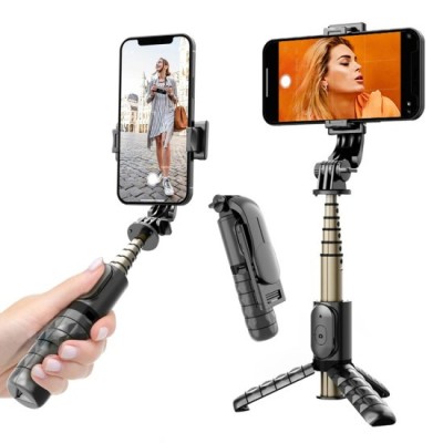 Selfie Stick cu Trepied si Telecomanda, 68cm, Mini - Techsuit (Q10) - Black foto