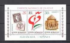 Expozitia Mondiala Filatelie Granada 1992, neuzata, MNH, ROMANIA LP 1283 foto