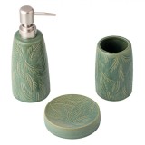 Set Baie Ceramic, 3 Piese, Verde Menta, Model Frunze, Oem