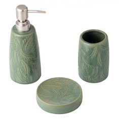 Set Baie Ceramic, 3 Piese, Verde Menta, Model Frunze foto
