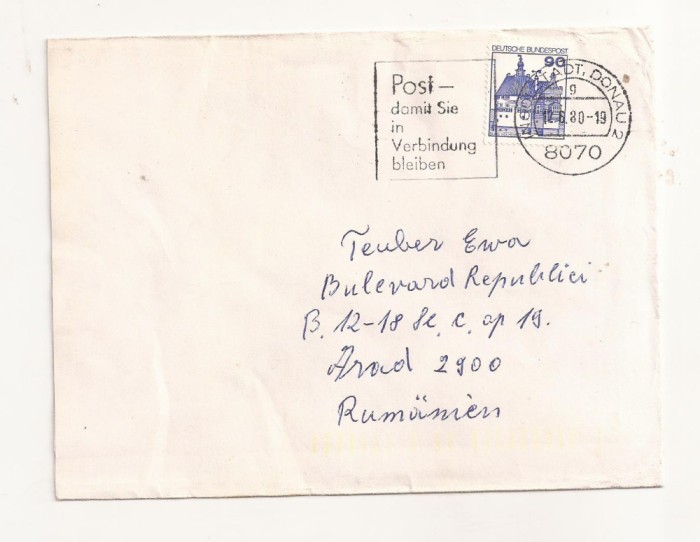 FD18 - Plic Circulat international Germania - Romania , 1980