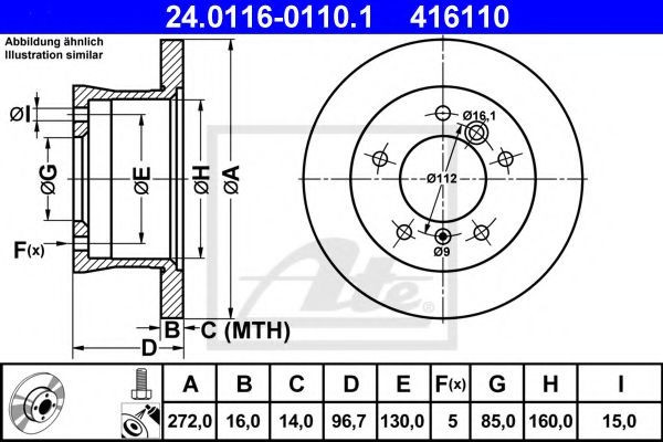 Disc frana MERCEDES SPRINTER 2-t caroserie (901, 902) (1995 - 2006) ATE 24.0116-0110.1