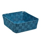Coș Depozitare Metalic, Impletit, Albastru Petrol, 24x24x8.5cm, Oem