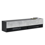 Comoda TV de perete Halmstad SBO cu 2 usi si 2 rafturi negru/efect beton [en.casa] HausGarden Leisure