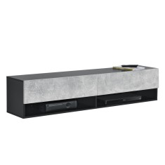Comoda TV de perete Halmstad SBO cu 2 usi si 2 rafturi negru/efect beton [en.casa] HausGarden Leisure foto
