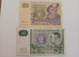Set Suedia banknote 5 + 10 coroane 1976 + 1977 fem + tio kronor VF