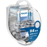 Set 2 becuri Philips H4 WhiteVision Ultra 12V 60/55W + BONUS 2 becuri W5W WhiteVision 12342WVUSM