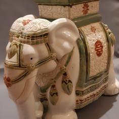 Deosebit elefant asiatic, scaun, suport flori, statuie, ceramica vintage