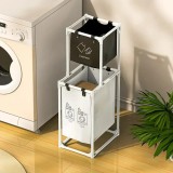 Dulap de baie cu doua straturi si cos pentru rufe, 97x44x31 cm, alb