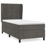 Cumpara ieftin Pat box spring cu saltea, gri inchis, 80x200 cm, catifea