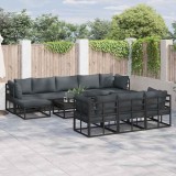 vidaXL Set de canapele pentru grădină cu pernă 11 pcs Negru Aluminiu