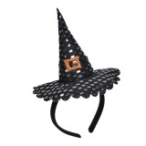 Coroniță Deghizare Halloween, Model Cu Pălărie Vrăjitoare, Detalii Argintii, Glitter Portocaliu, Negru, Oem