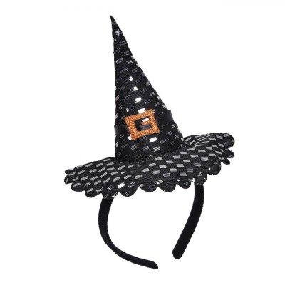 Coroniță Deghizare Halloween, Model Cu Pălărie Vrăjitoare, Detalii Argintii, Glitter Portocaliu, Negru foto