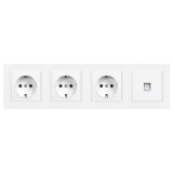 Leziter Nova IV Priza 3 prize cu impamantare si UTP RJ45, Cadru Alb, Montaj Incastrat, IP20