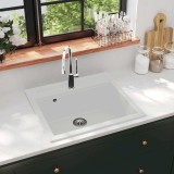 Chiuveta bucatarie granit vidaXL alba, 565x510x306mm, rezistenta la caldura/zgarieturi, cuva adanca, montare blat