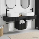 Cumpara ieftin Set dulap baie 3 buc. Negru 136 x 35 x 80 cm Lemn prelucrat