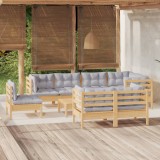 vidaXL Set mobilier de grădină cu perne gri, 9 piese, lemn masiv pin 3096519