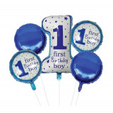 Set 5 baloane 1 Birthday Boy pentru prima aniversare sau petrecere, albastru/ alb, Pufo