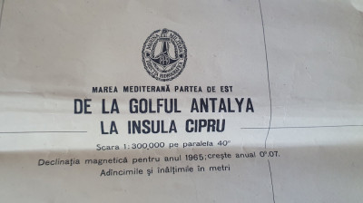 Harta maritima din 1965 de la holful Antalya la insula Cipru, Marea Mediterana foto
