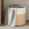 Coș depozitare Gossi, bej/alb, &Oslash;40x35 cm, bumbac, pliabil, cu m&acirc;nere, organizator haine, jucării, prosoape