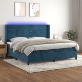 Cumpara ieftin Pat cu arcuri, saltea și LED, bleumarin, 200x200 cm, catifea