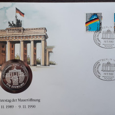 GERMANIA - FDC SI MEDALIE ARGINT - PRIMA ANIVERSARE A CADERII ZIDULUI BERLINULUI