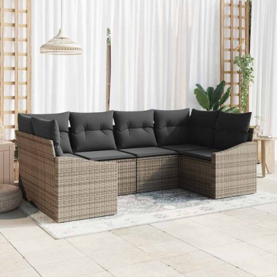 Set de canapele pentru grădină cu pernă cu depozitare 6 pcs Gri foto