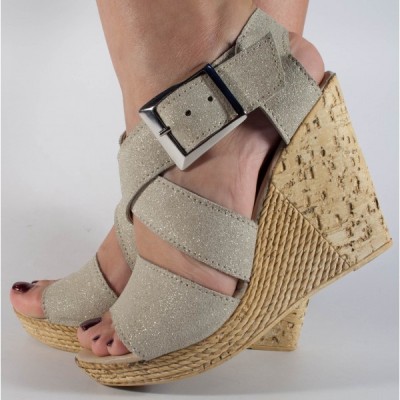 Sandale crem sidefat platforma piele naturala (cod SS04) foto