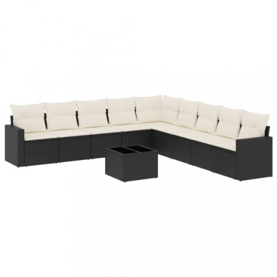 Set canapele de gradina cu perne, 10 piese, negru, poliratan foto