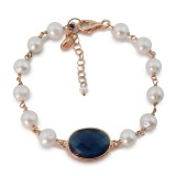 Brățară Argint 925 placat aur roz, cuarț albastru, perle cultură Jolie, reglabilă 17-23cm, Made in Italy