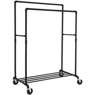 Suport mobil cu roti pentru haine, Songmics, cu raft pentru incaltaminte, metal, negru, max 110 kg, 100x59x162 cm foto