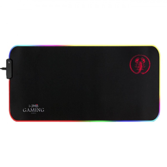 Mouse Pad Gaming, i-JMB, Seria Gaming, Lumini LED, 59.5x30cm, Grosime 3mm, Baza Antiderapantă, Suprafață Impermeabilă, Micro USB, Negru, Model Scorpio