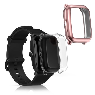 Set 2 Huse pentru Huami Amazfit A1608/Amazfit Bip U/Amazfit U pro, Kwmobile, Transparent/Roz, Silicon, 57435.03 foto