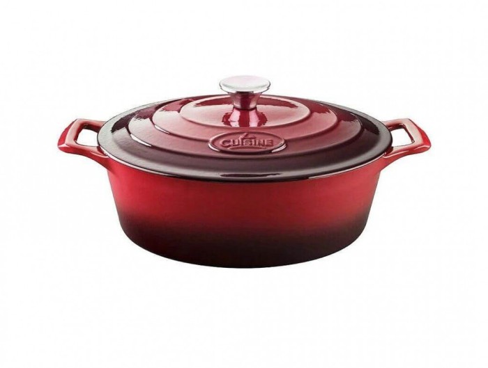 Cratita fonta emailata cu capac ovala 29cm RED Handy KitchenServ