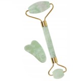 Cumpara ieftin Set cu rola dubla pentru masaj facial si instrument Gua Sha, 14 x 5 cm, pentru fermitate, tonifiere si relaxare, ideal pentru ingrijirea pielii la dom