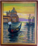 Cumpara ieftin Tablou GONDOLE IN VENETIA , pictat in ulei , 50x40 cm, Marine, Altul