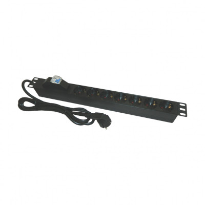 PDU EMTEX aluminiu, 19 inch 7 prize schuko si siguranta automata, 16A ,3500W ,3x1.5, 2m 1U foto