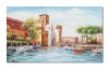 Tablou pictat manual, Peisaj citadin, castel medieval, 100x60cm ulei pe panza in cutit efect 3D, gata de expus pe perete