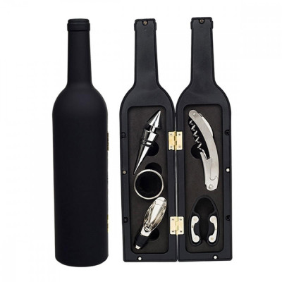 Set Cadou Accesorii Vin in forma de Sticla, 6in1 culoare Neagra foto