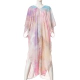 Poncho cu imprimeu multicolor si croiala fluida
